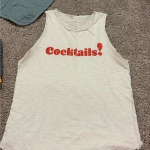 White Tank Top with Red 'Cocktails!' Print